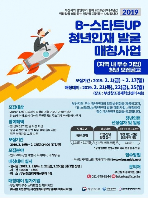 부산시가 오는 17일까지 부산일자리정보망을 통해 부산지역 우수 스타트업 또는 벤처기업에서 근무할 청년인턴 모집을 진행하고 있다./사진제공=부산시