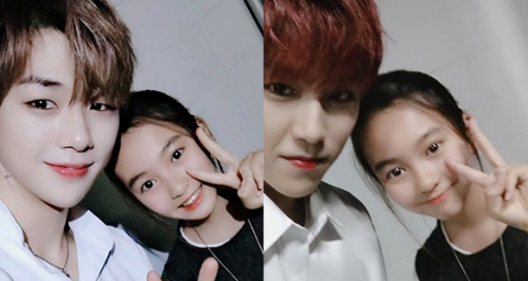 워너원 강다니엘(왼쪽)·박우진과 사진을 촬영한 갈소원. /사진=갈소원 어머니 인스타그램