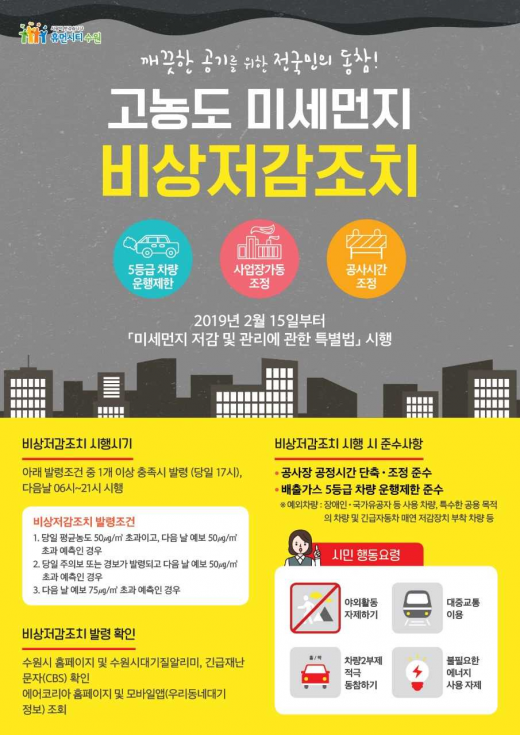 ▲ 고농도미세먼지 비상저감조치 안내문. / 자료제공=수원시