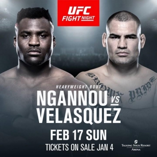 8일(한국시간) 미국 애리조나 피닉스 토킹스틱 리조트 아레나서 열린 ‘UFC on ESPN 1' 메인이벤트 헤비급 매치에서 프란시스 은가누(왼쪽)에게 충격적인 TKO 패배를 당한 케인 벨라스케즈. /사진=UFC 제공