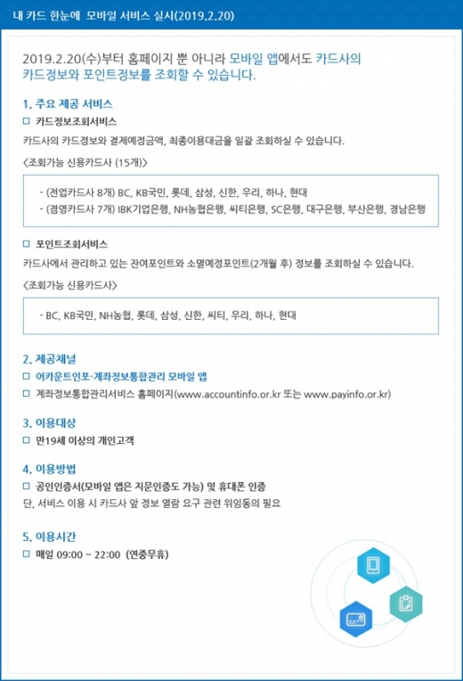 어카운트인포, 내 카드 한눈에. /계좌통합관리관리서비스 홈페이지