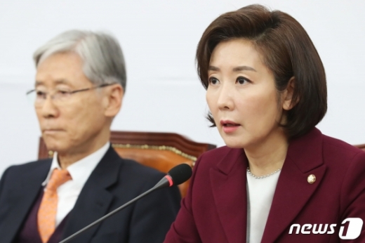 '블랙리스트' 의혹을 두고 강한 비판을 이어간 나경원 자유한국당 원내대표(오른쪽). /사진=뉴스1