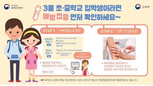 성남시 “초·중학교 입학 전 필수예방 접종 완료해야”
