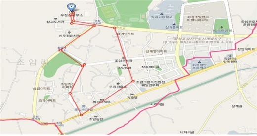 3월1일 우정읍시가행진 경로. 우정읍행복센터→조암시내→우정읍행복센터(2.44km, 도보 40분). / 자료제공=화성시