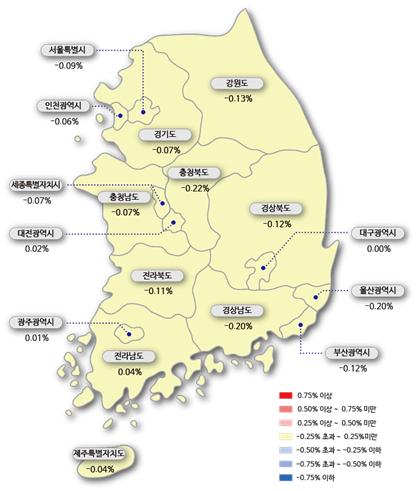 광주·전남, 올해 아파트 매매·전셋값 상승률 '추락'