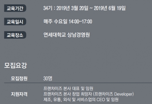 연세대 FCEO (프랜차이즈 최고경영자과정) 34기, 오는 20일부터 개강 모집