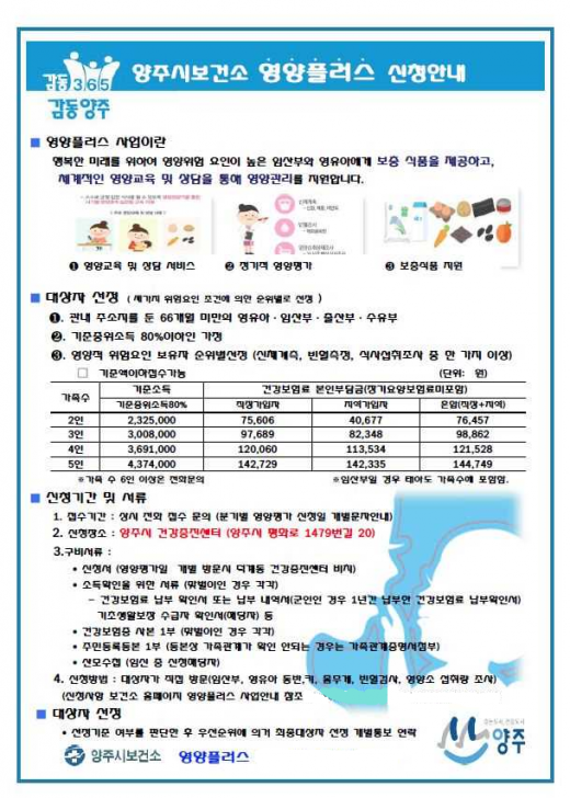 양주시, ‘영양플러스, 감동플러스 사업’ 대상자 모집
