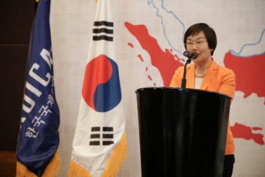 5일(현지시간) 인도네시아 자카르타에서 열린 '한-아세안 미래공동체 구상 라운드테이블'에서 발표하는 이미경 코이카 이사장. /사진=코이카