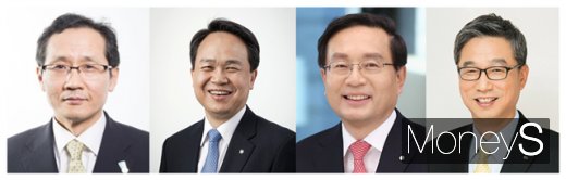 (왼쪽부터) 지성규 하나은행장 내정자·진옥동 신한은행장 내정자·손태승 우리금융그룹 회장·허인 KB국민은행장/사진=각 은행