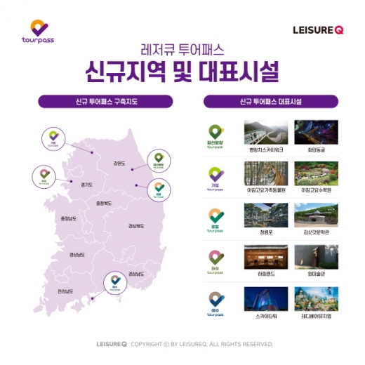 투어패스 신규지역 및 대표시설. /인포그래픽=레저큐