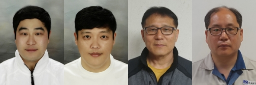 (왼쪽부터)여성을 납치한 차량을 추격전 끝에 붙잡은 퀵서비스 기사 서상현, 구영호씨, 화재차량에서 잠든 운전자를 구한 최철화, 김종규씨 / 사진=LG