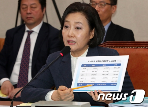 박영선 중소벤처기업부장관 후보자가 27일 서울 여의도 국회 산업통상자원중소벤처기업위원회 전체회의장에서 열린 인사청문회에서 여야 의원들의 자료제출 요구에 답변하고 있다. /사진=뉴스1