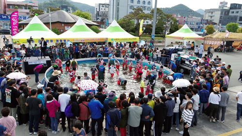 완도장보고수산물축제 물고기 맨손잡이 체험 모습 /사진=완도군 제공
