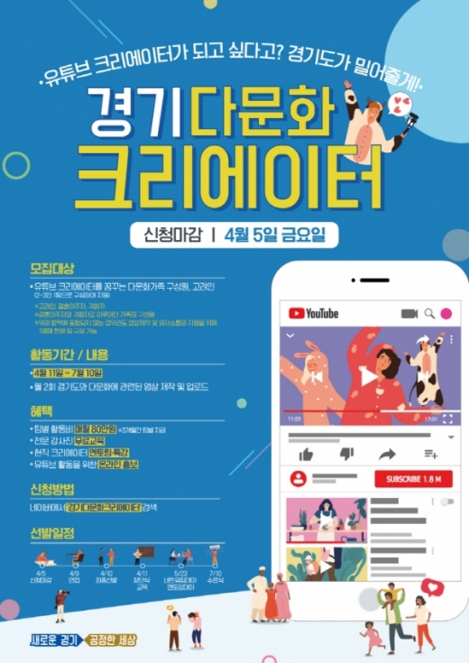 ▲ 다문화가족·고려인 대상 유튜브 크리에이터 모집 안내 포스터. / 자료제공=경기도