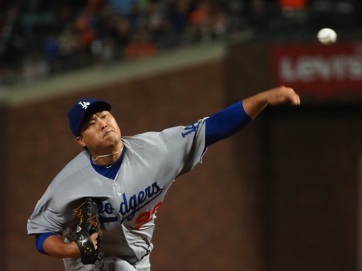 지난해 9월 미국 캘리포니아주 샌프란시스코의 AT&T파크에서 열린 2018 MLB 샌프란시스코 자이언츠를 상대로 6이닝 1실점으로 역투하면서 시즌 7승을 거뒀던 LA 다저스의 투수 류현진. /사진=로이터