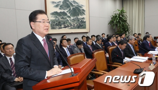 정의용 청와대 국가안보실장이 지난 4일 오후 서울 여의도 국회에서 열린 운영위원회 전체회의에서 업무보고를 하고 있다. /사진=뉴스1