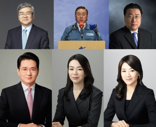 (윗쪽 왼쪽부터)조양호 한진그룹 회장, 조남호 전 한진중공업 회장, 조정호 메리츠금융지주 회장,(아래쪽 왼쪽부터)장남 조원태 대한항공 사장, 장녀 조현아 전 대한항공 부사장, 차녀 조현민 전 대한항공 전무. /사진=각사 및 대한항공 제공