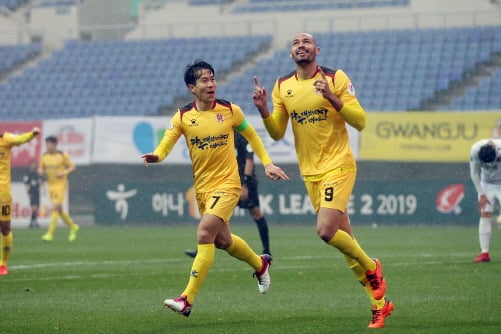 지난 7일 FC안양전 펠리페 득점 세리머니/사진제공=광주FC