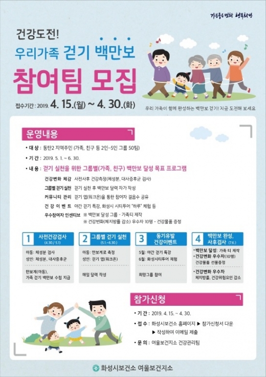 ‘건강도전! 우리가족 걷기 백만보’ 걷기 운동 홍보포스터. / 자료제공=화성시