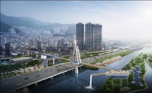 부산 낙동강변 구포지역에 들어설 국내 최장 보행전용교 ‘금빛노을브릿지’ 조감도./사진제공=부산시