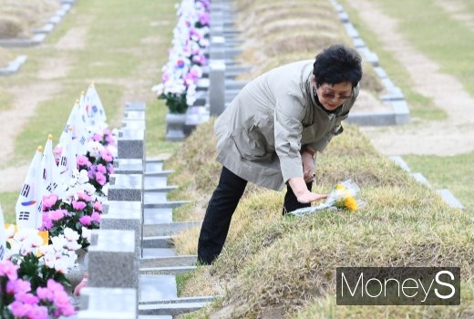 [머니S포토] 4.19 묘역 헌화하는 유족