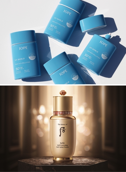 아이오페 UV쉴드 선 안티폴루션 SPF50 PA 1, 후 공진향 비첩 자생에센스. /사진제공=각 사