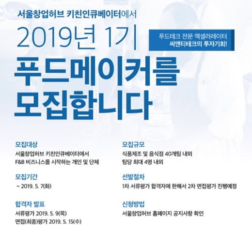 씨엔티테크, 서울창업허브 키친인큐베이터 1기 푸드메이커 모집