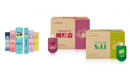(좌) 천호엔케어 ‘판타스틱’ 5종 / (우) ‘내 몸을 깨끗하게 비트즙’ & ‘신이 주신 선물 노니’
