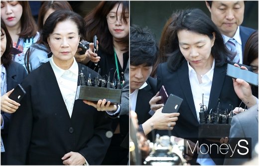 외국인 가사 도우미 불법고용 의혹 첫 재판. (왼쪽부터) 이명희 전 일우재단 이사장, 조현아 전 대한항공 부사장. /사진=임한별 기자