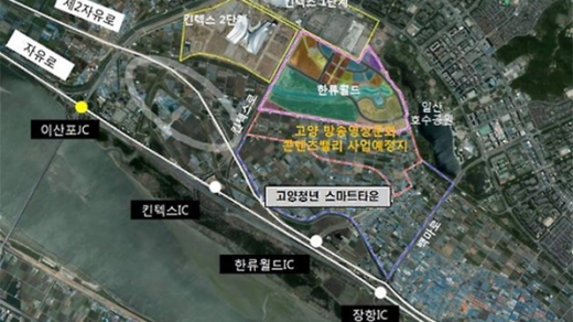 고양 일산테크노밸리 사업지 위치도(킨텍스 2단계 아래 흰 원). / 사진제공=고양도시관리공사