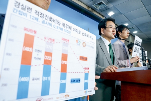 지난 2일 서울 여의도 국회에서 민주평화당 정동영 대표와 경제정의실천시민연합 회원들이 분양원가 공개 및 분양가 상한제 부활 촉구 기자회견을 하고 있다. /사진=뉴시스 고승민 기자