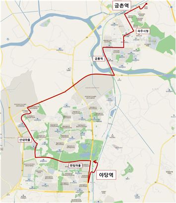 금촌~야당역 운행노선. / 자료제공=파주시