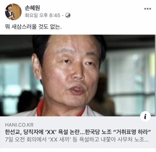 손혜원. 한선교. /사진=손혜원 페이스북 캡처