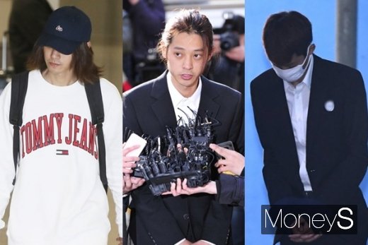 정준영. 왼쪽부터 지난 3월12일 입국, 3월14일 경찰 출석, 이달 10일 첫 재판 출석 모습. /사진=임한별·장동규 기자