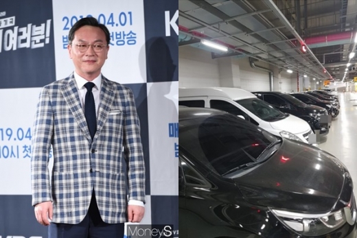 김의성 경고. 사진은 배우 김의성(왼쪽)과 그가 공개한 주차장 모습. /사진=장동규 기자, 김의성 페이스북