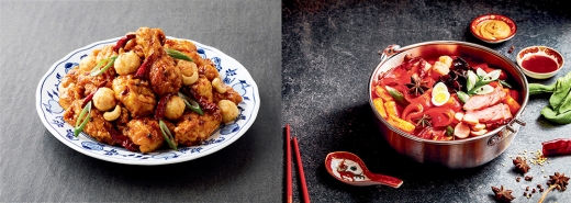 (왼쪽부터) 마라칸치킨. /사진제공=BHC. 마라떡볶이. /사진제공=걸작떡볶이치킨