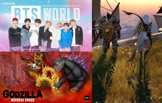 BTS월드, 고질라 디펜스 포스, 리니지2M. /사진=각사 제공