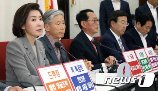 나경원 자유한국당 원내대표가 지난 15일 서울 여의도 국회에서 열린 '文정권 5대 의혹' 관련회의에서 발언하고 있다. /사진=뉴스1