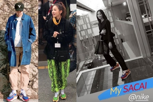 나이키 사카이 신은 연예인들. (왼쪽부터) 방탄소년단 RM, 산다라박, 이청아. /사진=각 SNS 