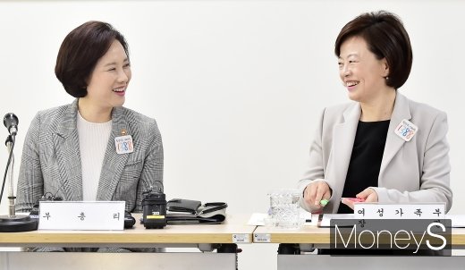 [머니S포토] 사회관계장관회의, 담소 나누는 유은혜-진선미