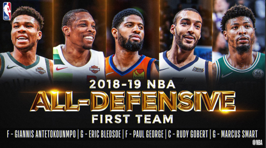 2018-2019시즌 올-디펜시브 퍼스트팀 명단. /사진=NBA 공식 SNS