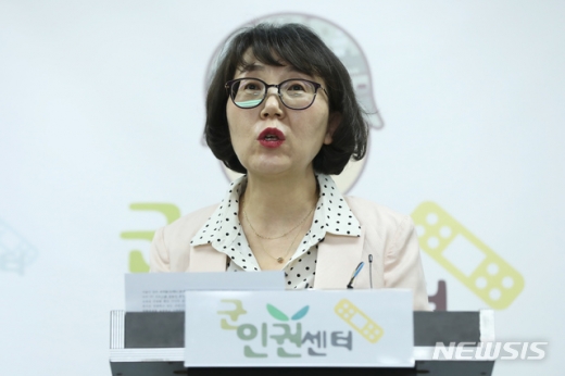 김숙경 군성폭력상담소 설립추진단장이 23일 서울 마포구 군인권센터에서 열린 기자회견에서 발언하고 있다. /사진=뉴시스