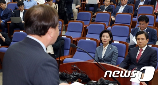 강효상 발언 듣는 나경원. /사진=뉴스1