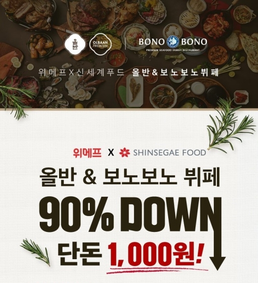 '올반·보노보노' 1만원 상품권, 위메프서 1000원에 판매