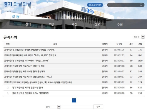 경기도 내부게시판 '와글와글' 화면 캡처.