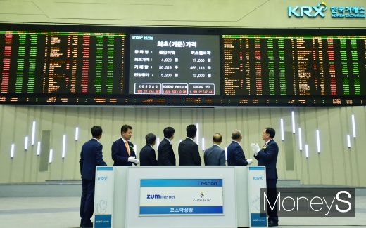 [머니S포토] 코스닥 거래 전광판에 오른 까스텔바작