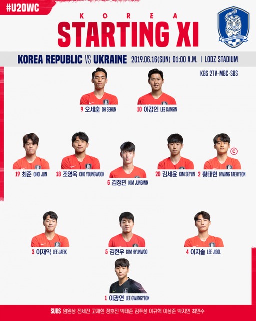 대한민국-우크라이나전 선발 라인업. /사진=대한축구협회 제공