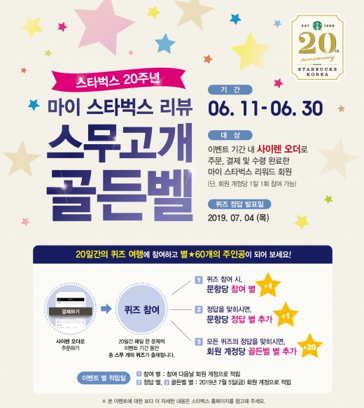 스타벅스, 개점 20주년 기념 대고객 이벤트 2탄! 별이 쏟아집니다
