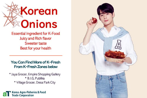 T K-Food 홍보모델로 활동하게 된 아스트로(Astro) 멤버 차은우가 양파 홍보를 하고 있다./사진제공=aT