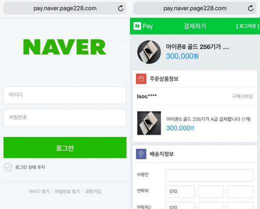 네이버페이로 위장한 사이트. /사진=독자 제공